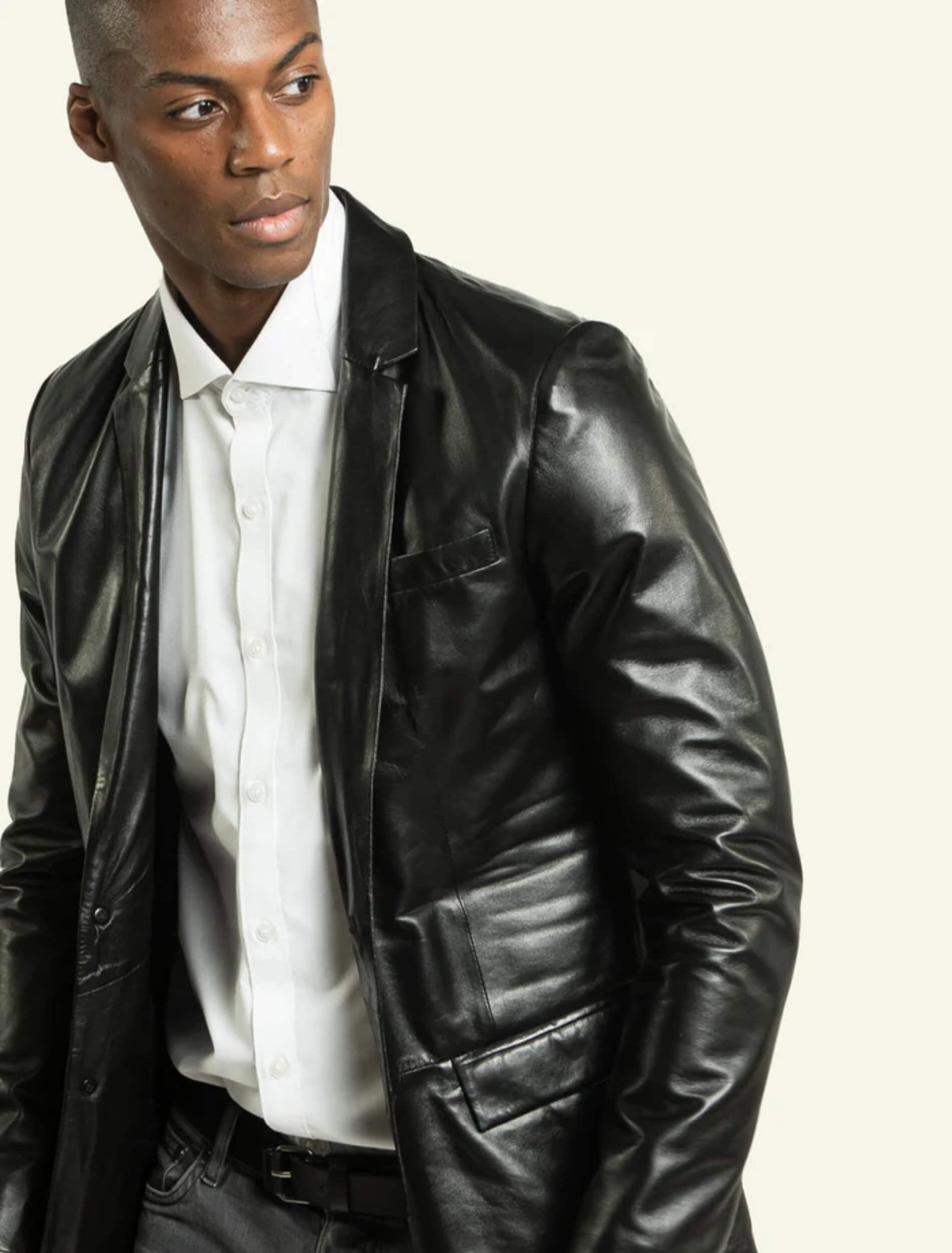 Men's Classic Black Leather Blazer