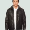 Men's Classic Black Leather Jacket With Hood