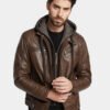 Erick Dark Brown Hooded Leather Jacket