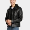 Hamp Black Hooded Leather Jacket