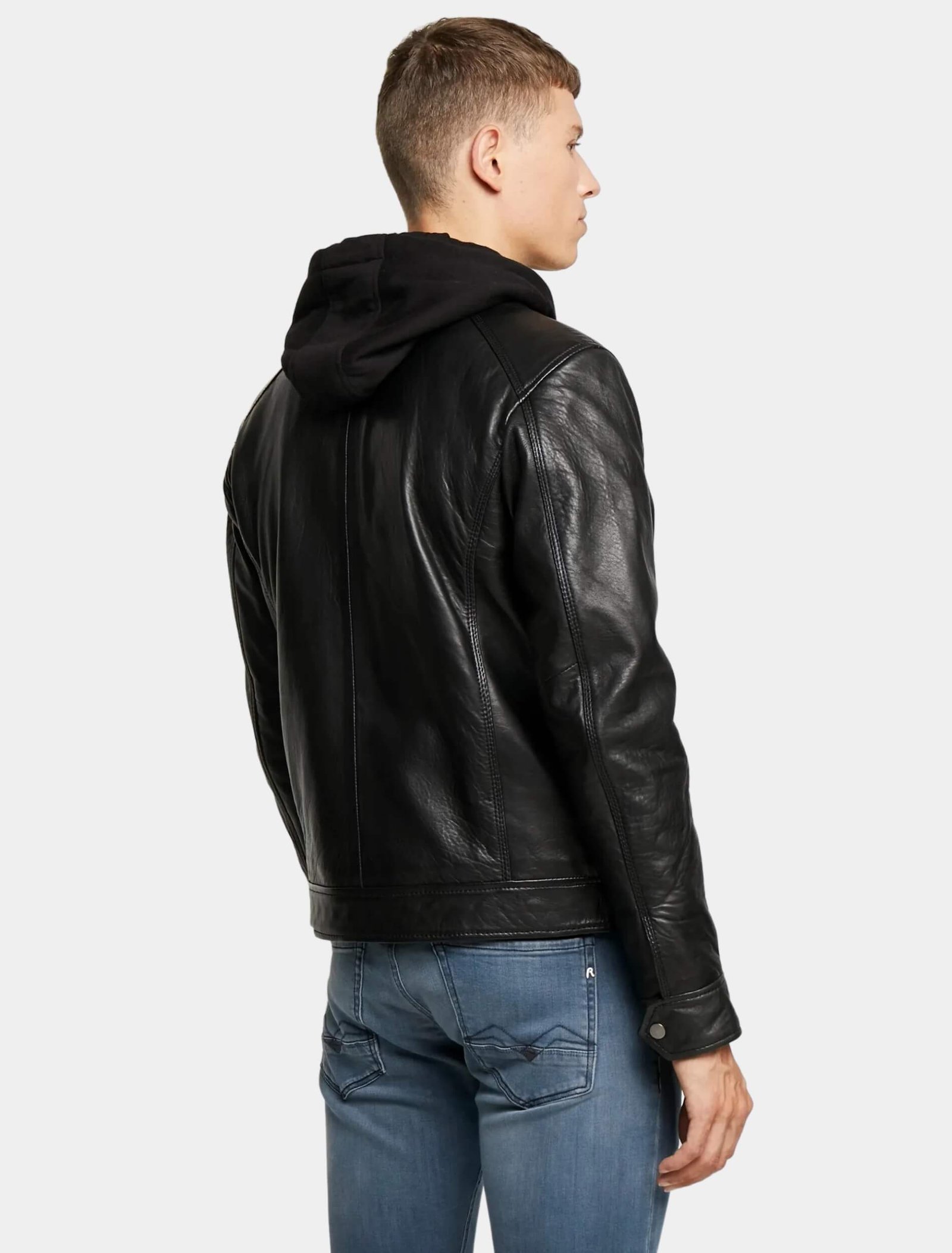 Hamp Black Hooded Leather Jacket Back