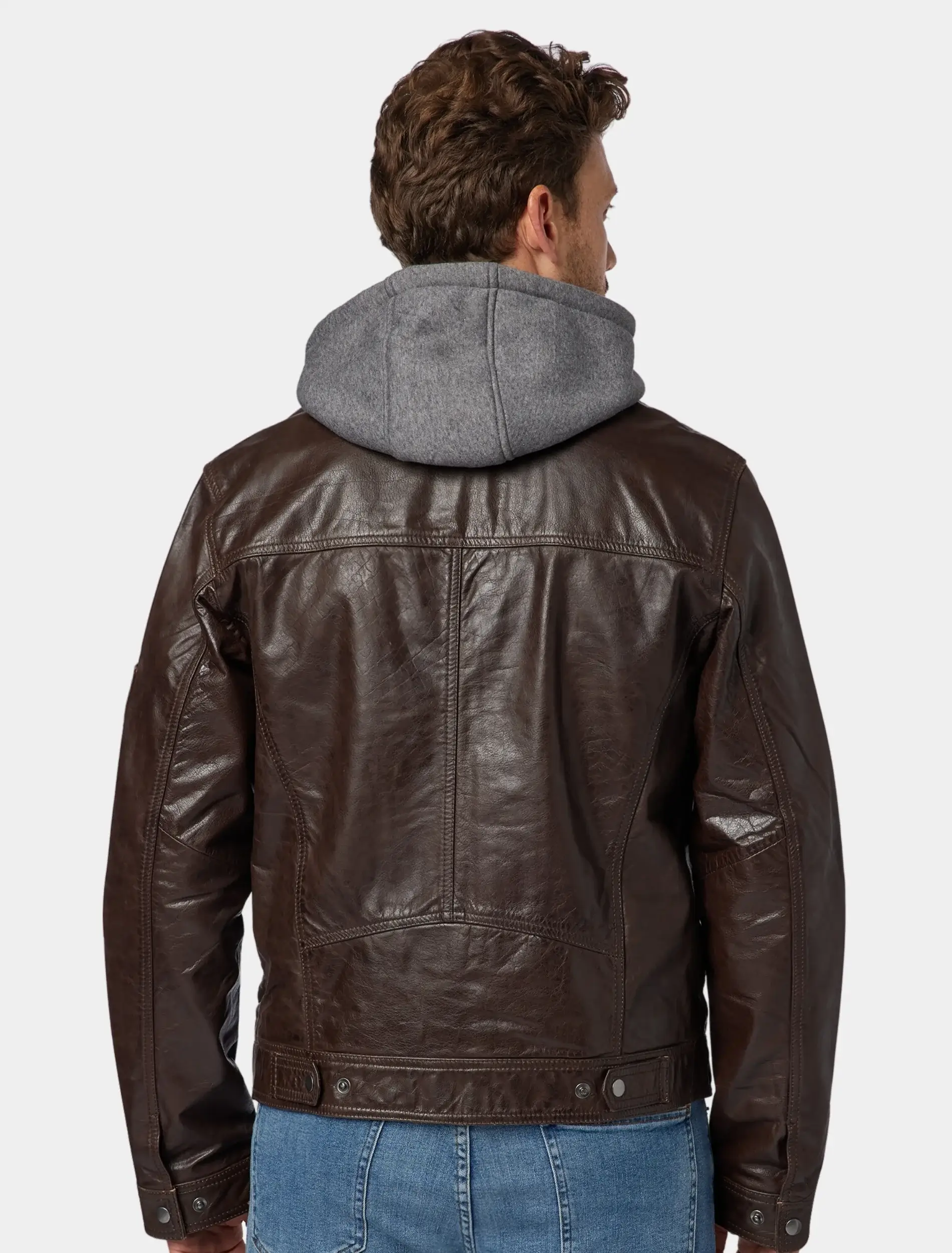 John Dark Brown Hooded Leather Jacket Back