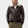 Levi Beige Brown Leather Jacket With Shearling Collar