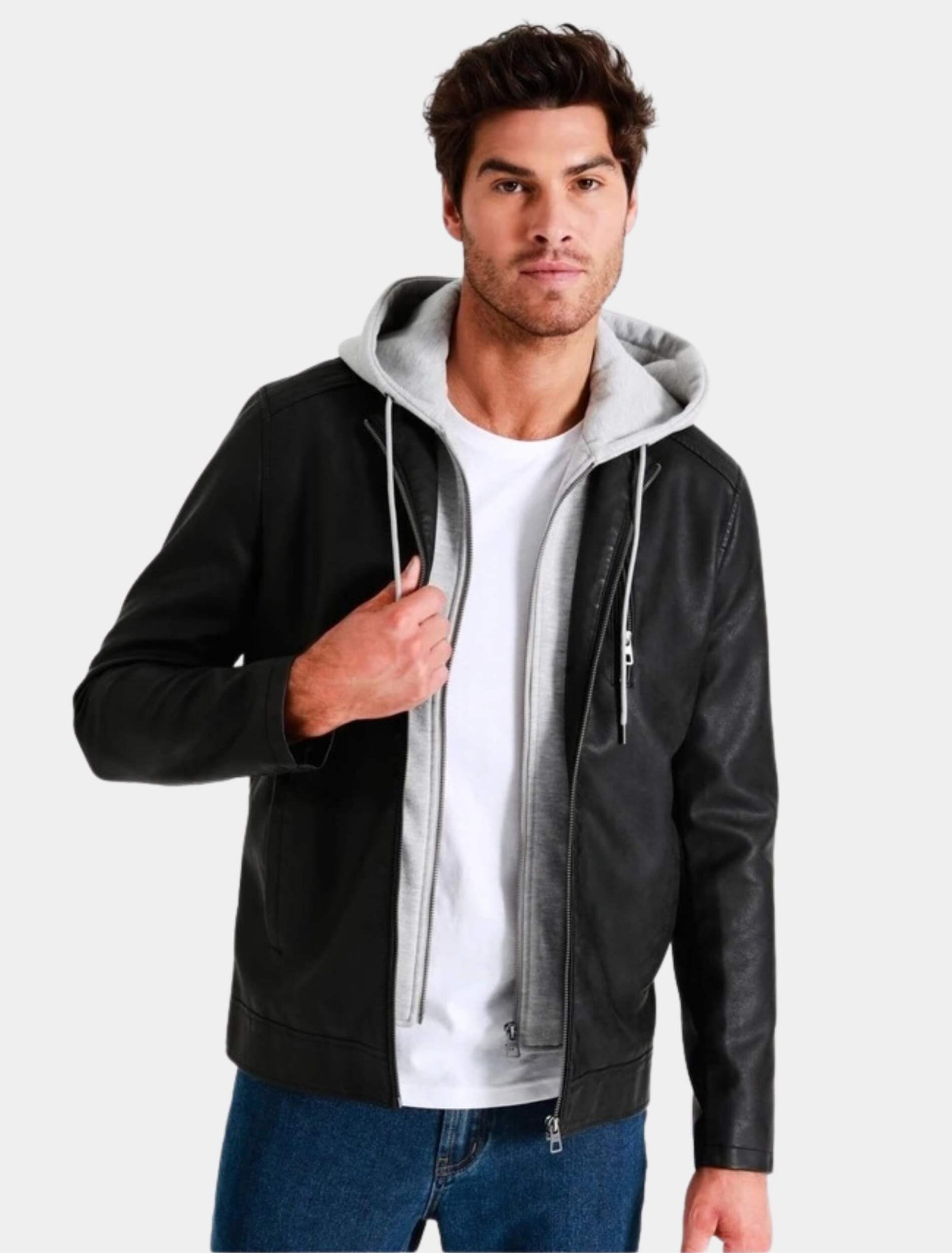 Marsden Black Hooded Leather Jacket