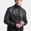 Men Classic Black Leather Bomber Jacket