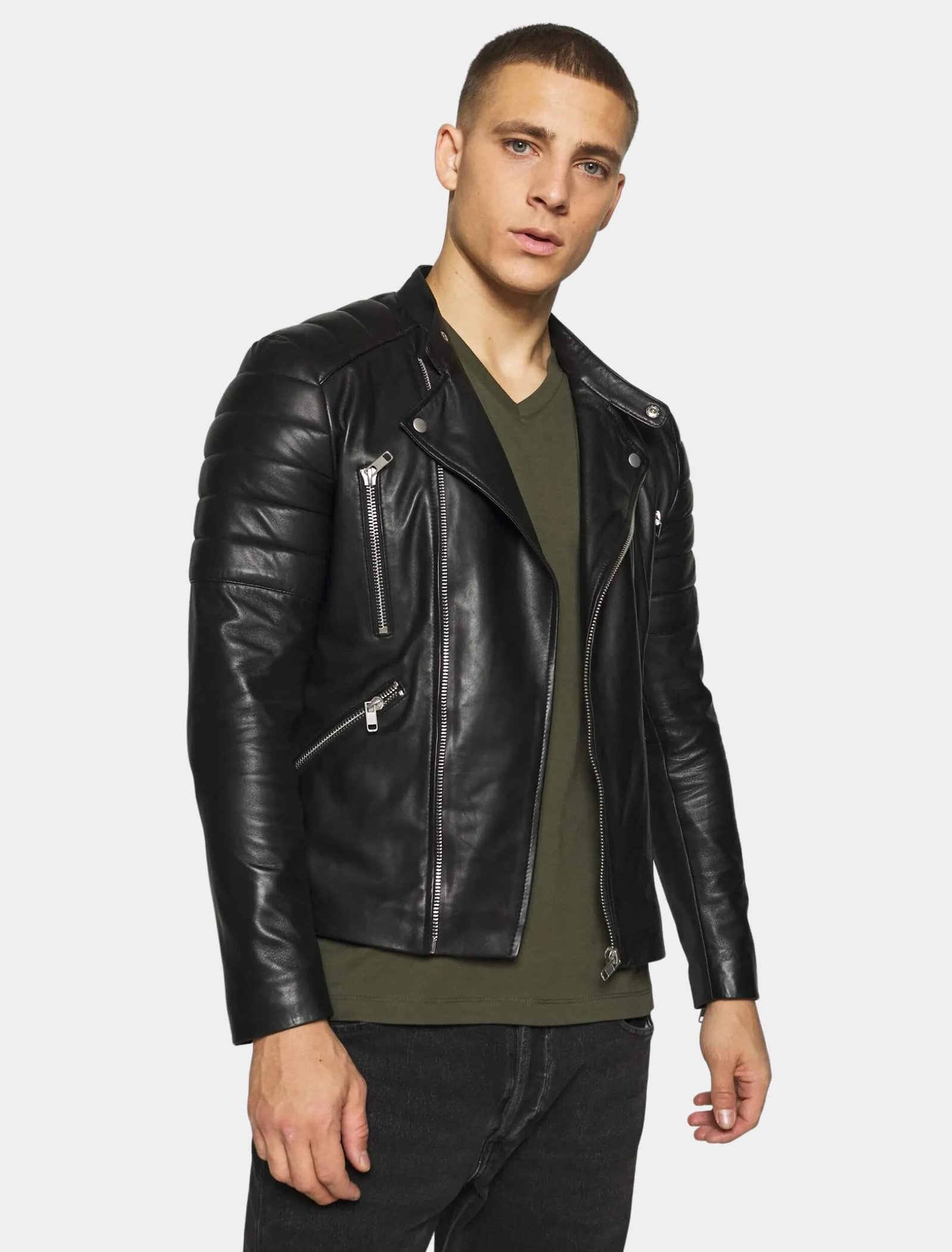 Men Gladiator Black Leather Biker Jacket