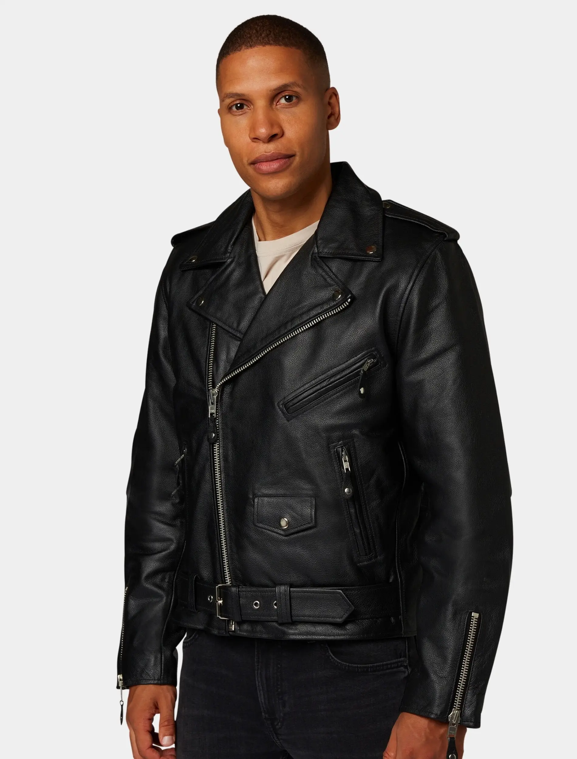 Mens Classic Black Leather Biker Jacket