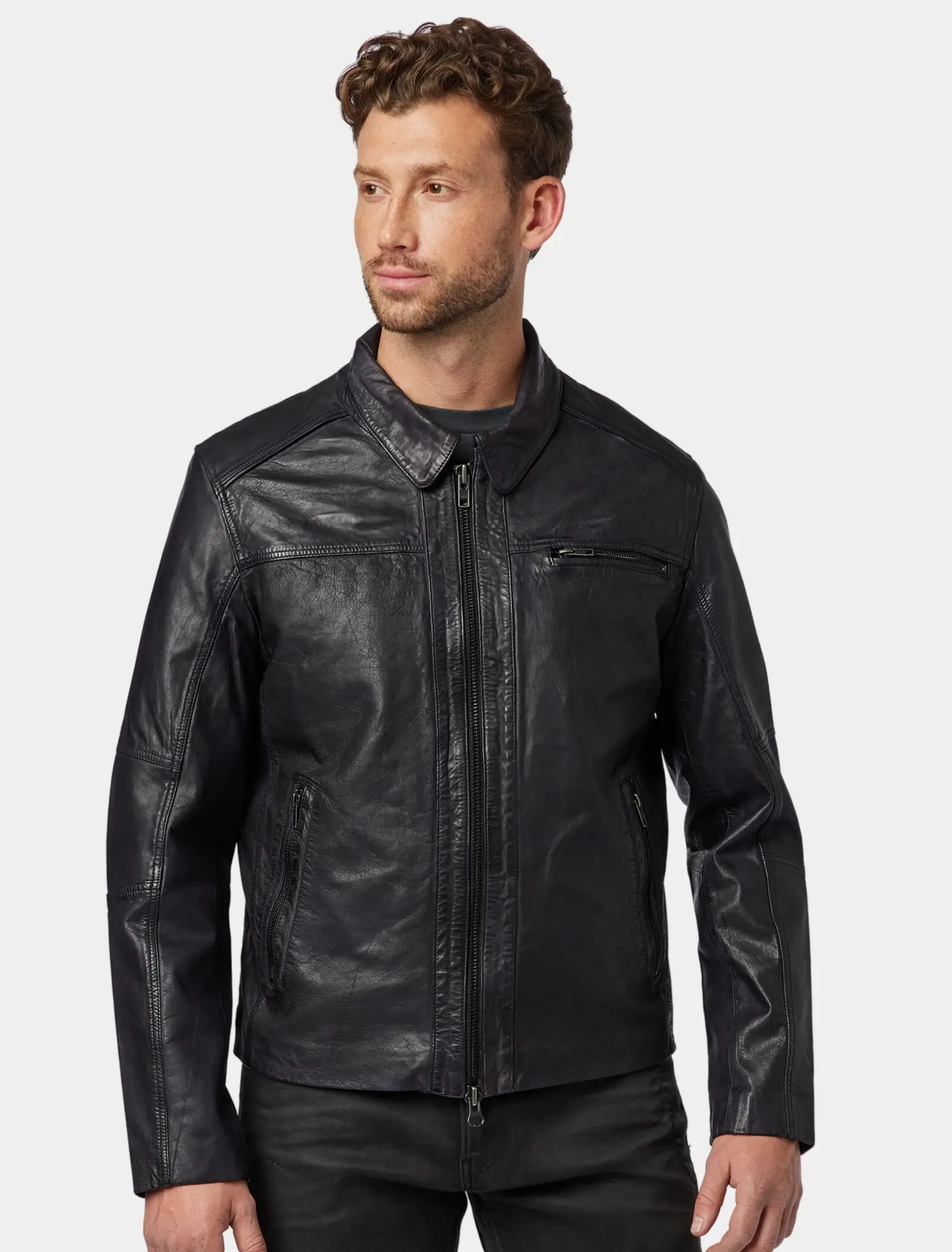 Mens Classic Black Leather Trucker Jacket