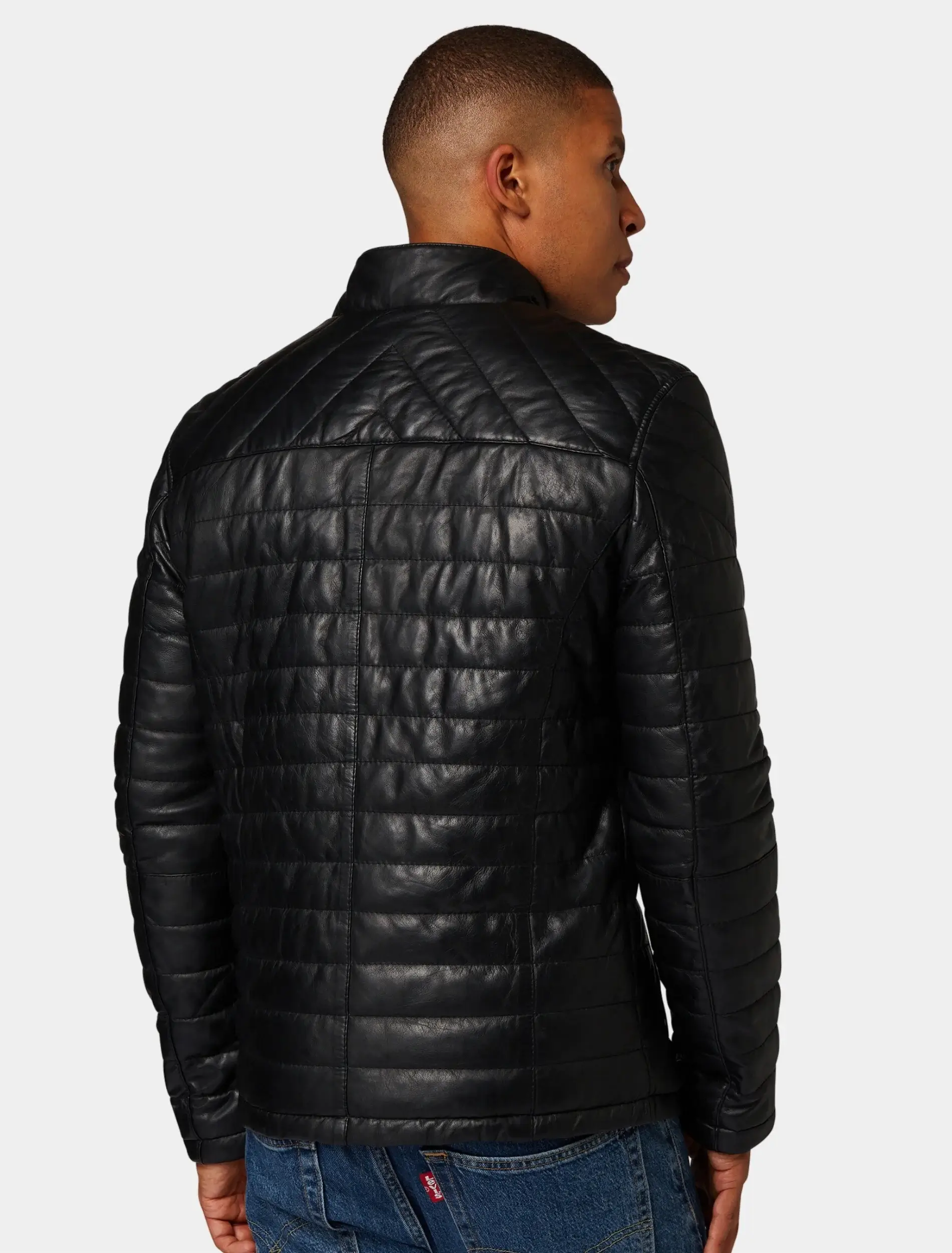 Mens Classic Black Quilted Leather Jacket Back