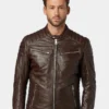 Mens Classic Dark Brown Leather Cafe Racer Jacket