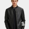 Mens Classy Black Leather Racer Jacket