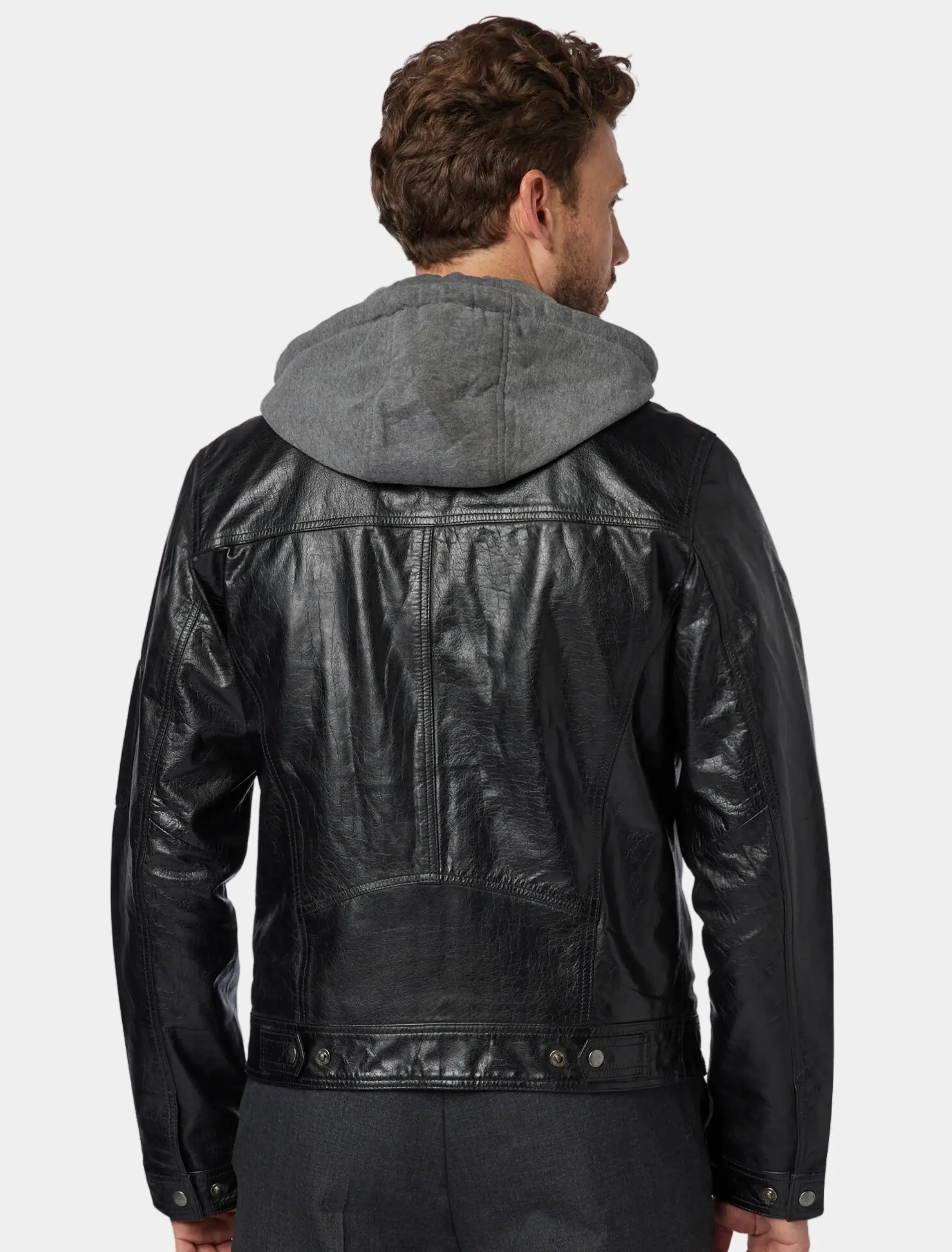 Mens John Black Hooded Leather Jacket Back