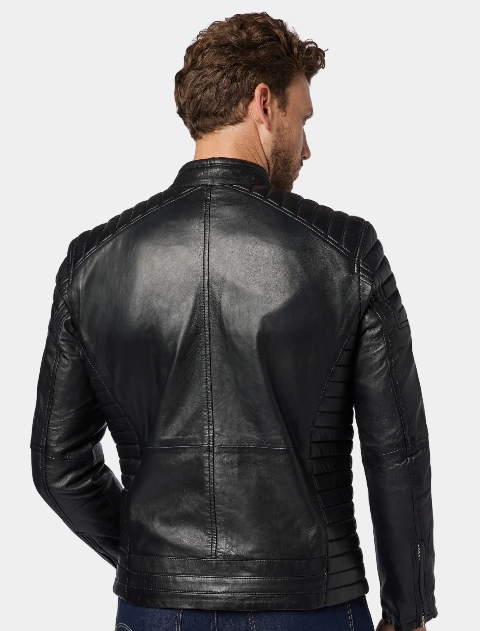 Mens John Black Leather Cafe Racer Jacket Back