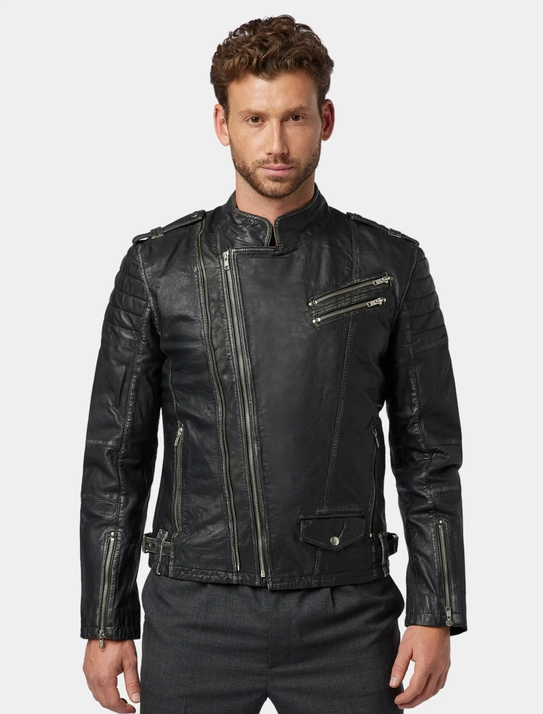 Mens Stylish Black Leather Biker Jacket