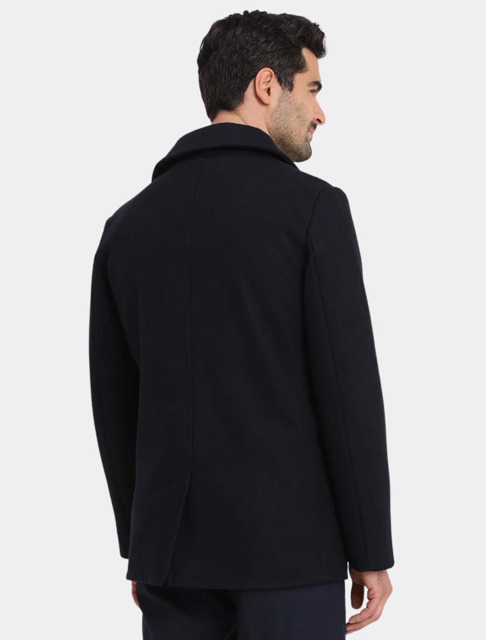 Mens Classic Black Wool Coat Back