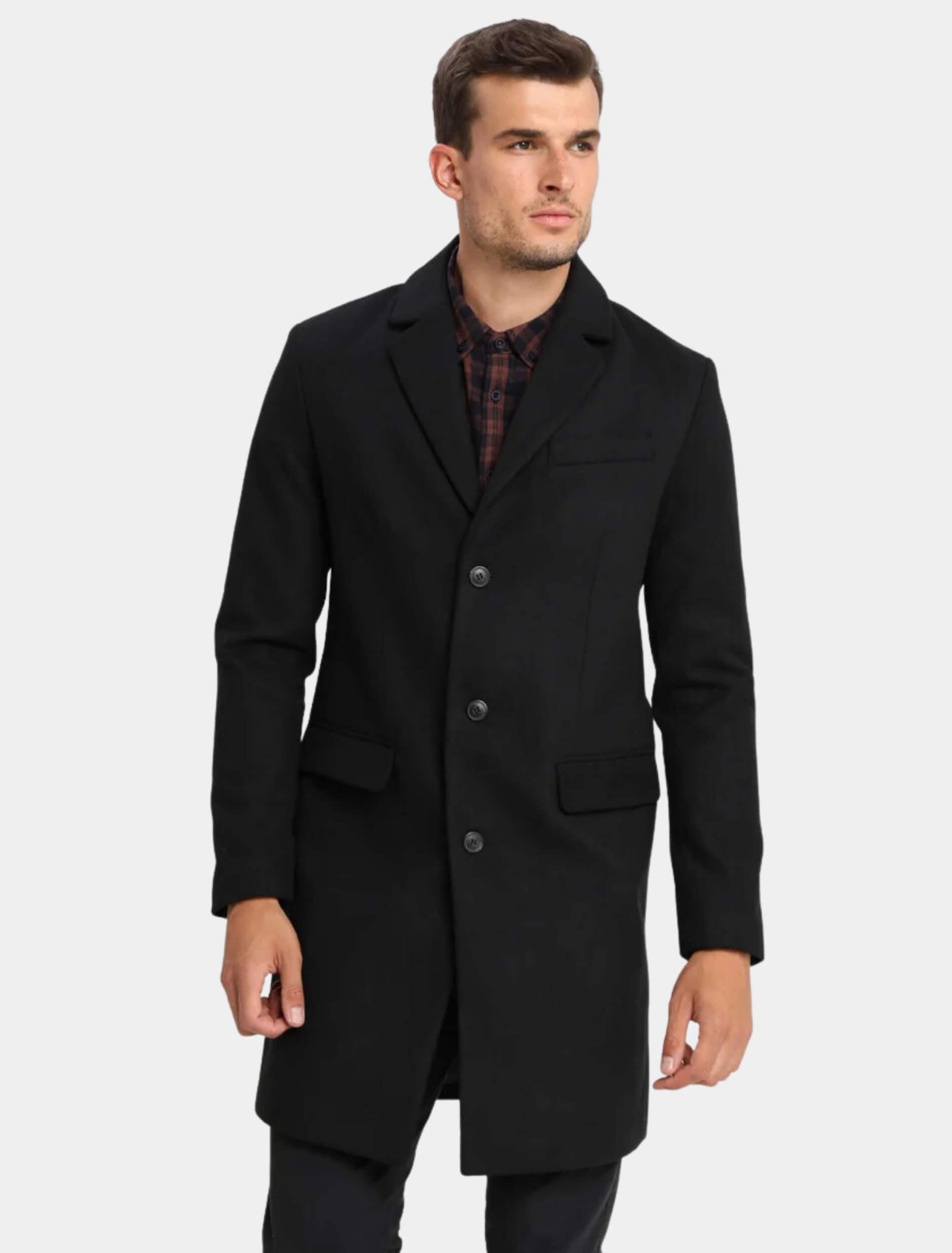 Mens Classic Black Wool Trench Coat