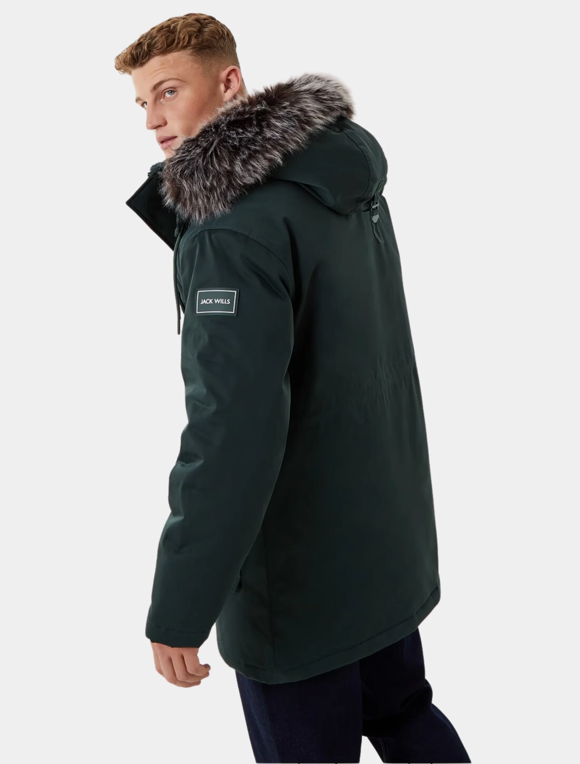 Mens Classic Green Hooded Parka Jacket Back