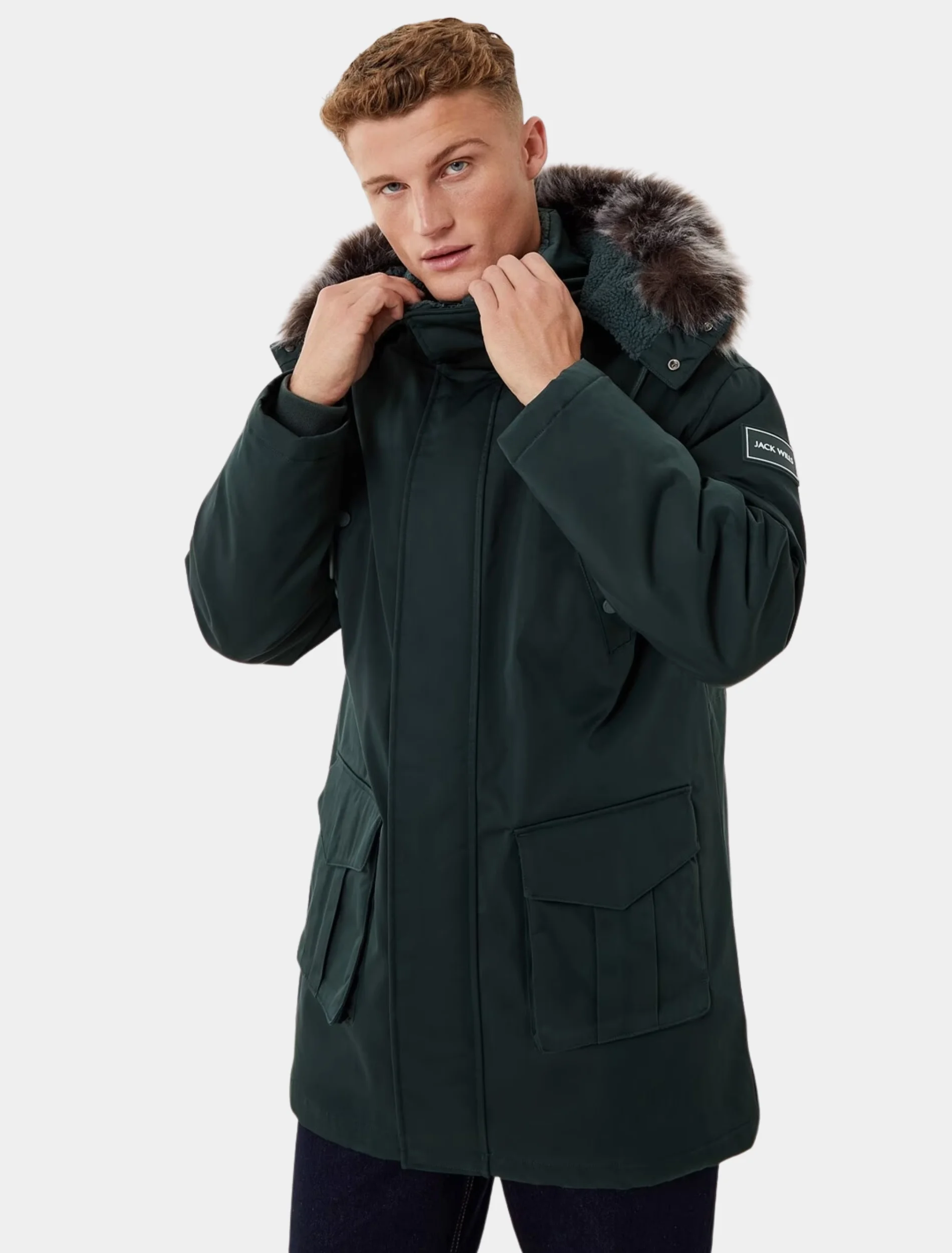 Mens Classic Green Hooded Parka Jacket