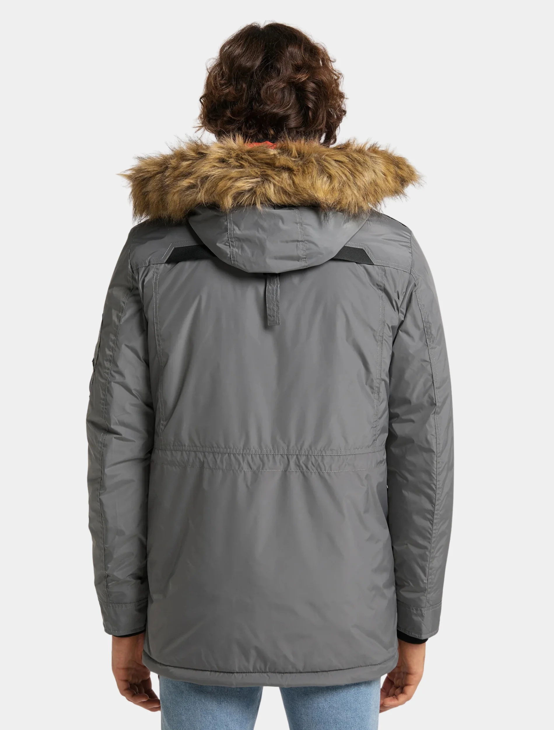 Mens Classic Grey Hooded Parka Jacket Back