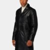 Mens Classy Black Leather Trench Coat