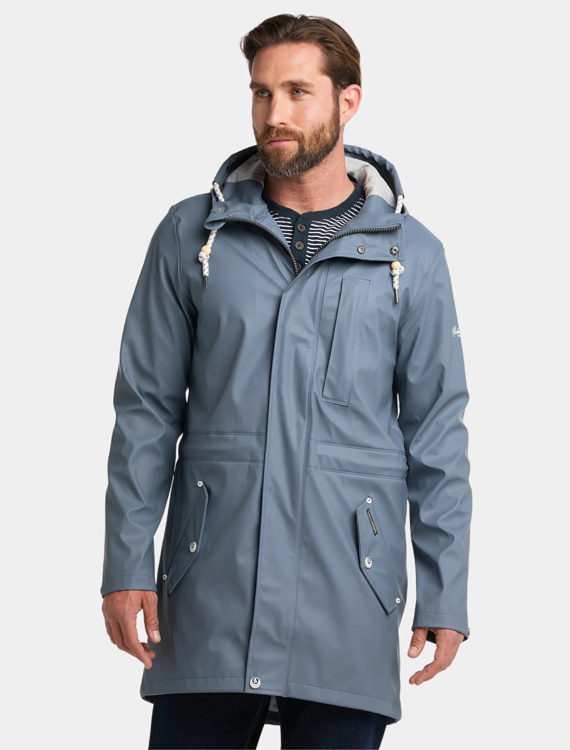 Mens Classy Blue Hooded Parka Jacket