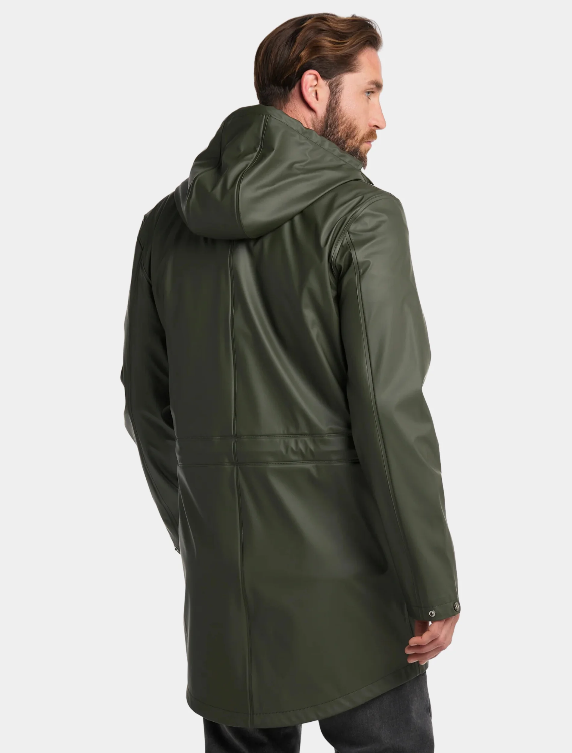 Mens Classy Dark Green Hooded Parka Jacket Back