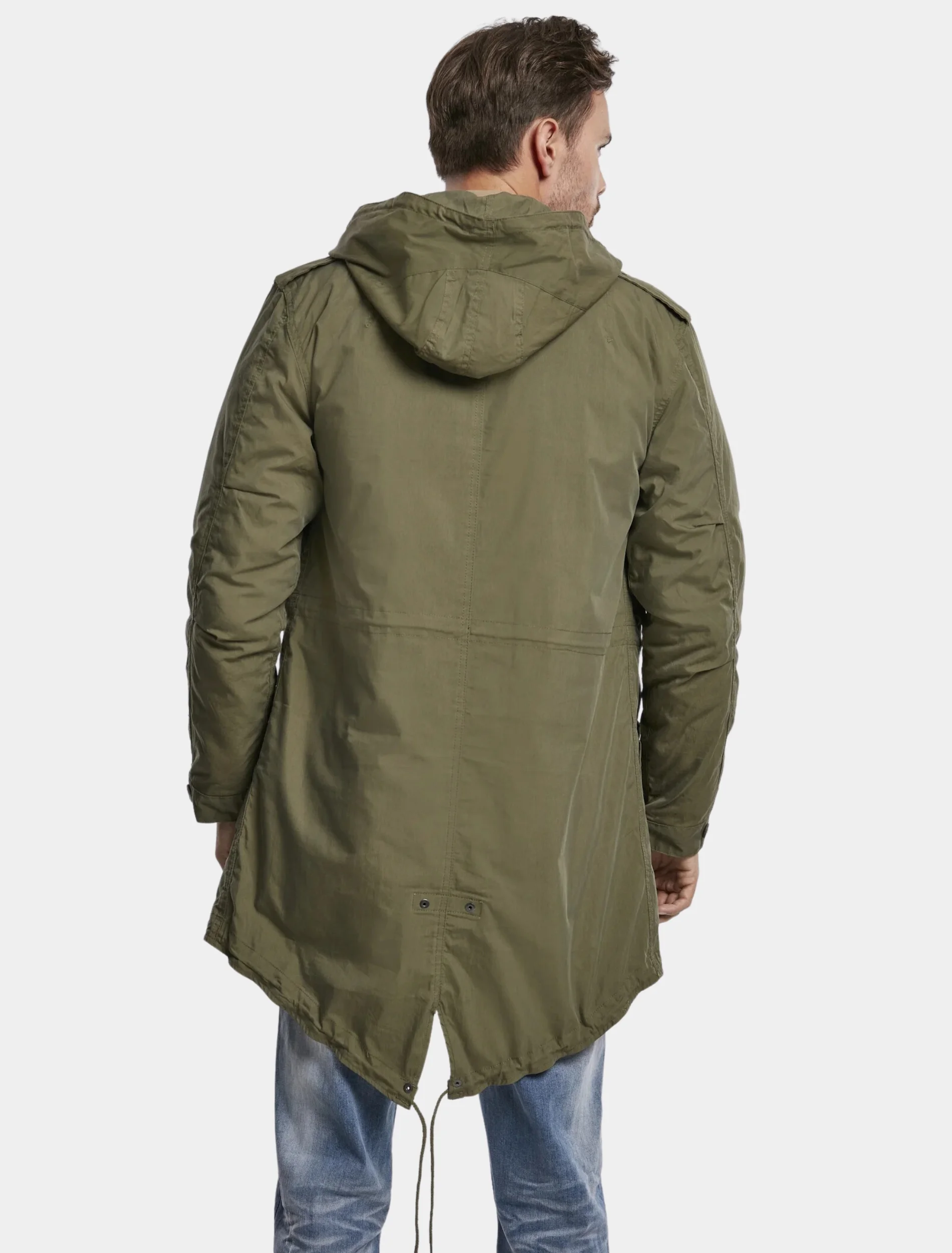 Mens Classy Green Hooded Parka Jacket Back