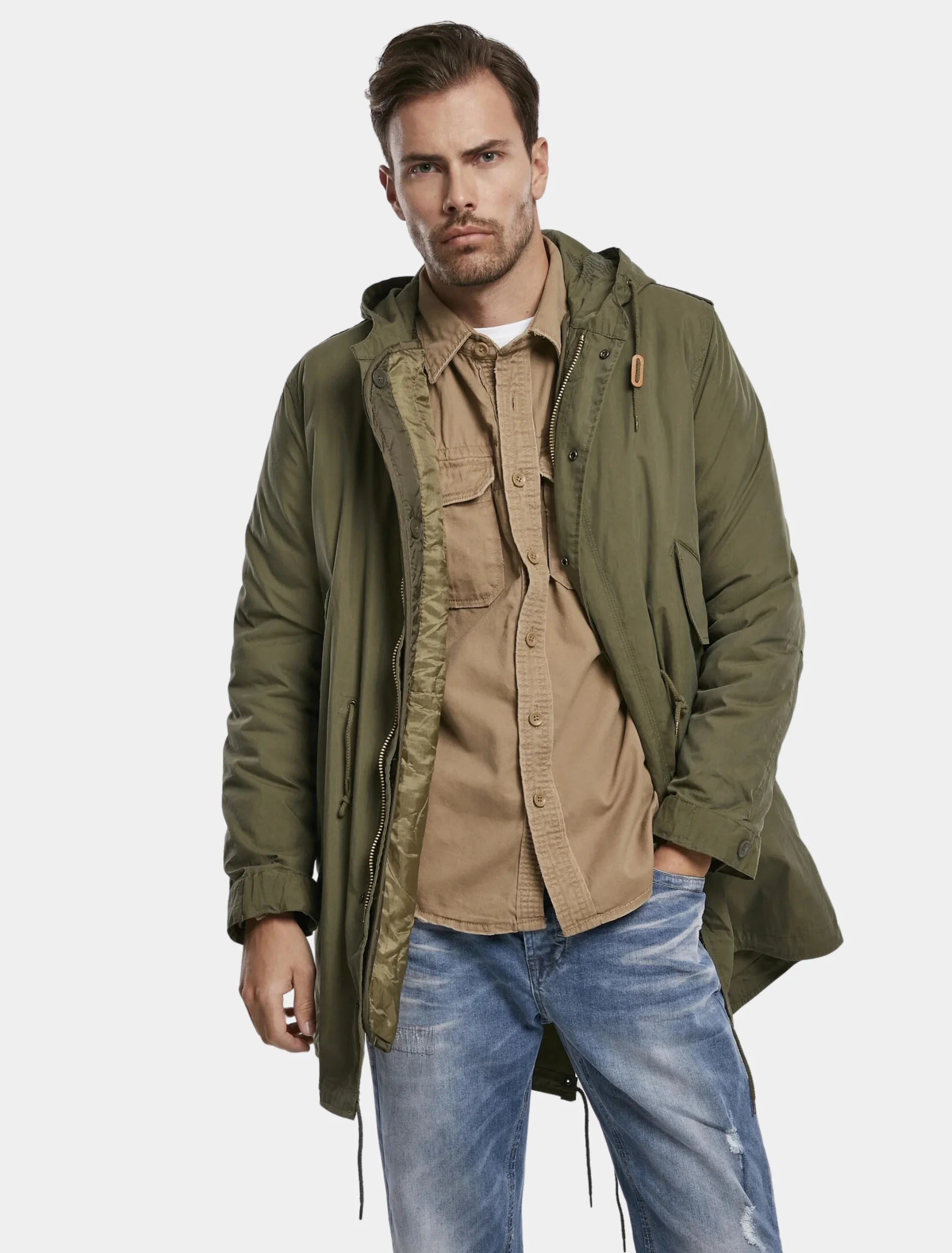 Mens Classy Green Hooded Parka Jacket