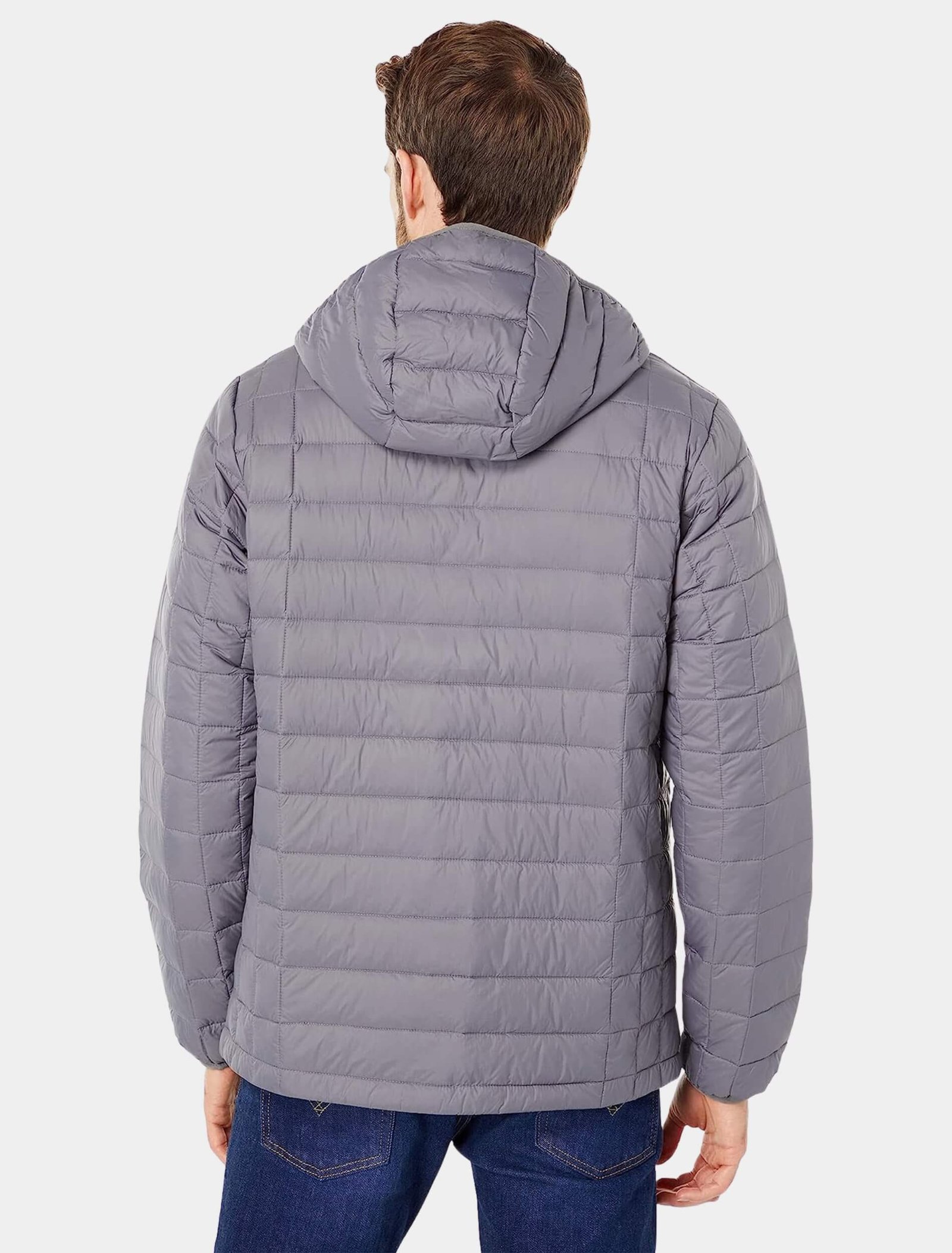 Mens Classy Grey Hooded Puffer Jacket Back