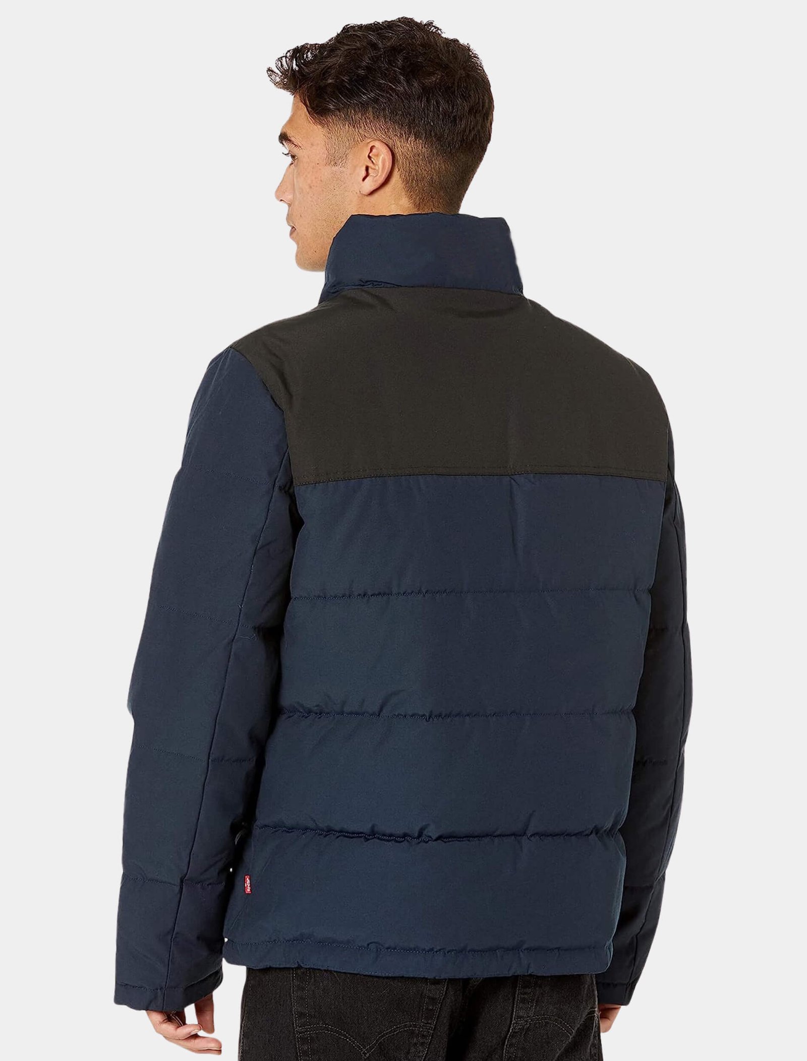 Mens Classy Navy Blue Quilted Puffer Jacket Back