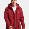 Mens Classy Red Hooded Parka Jacket