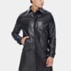 Mens John Black Leather Trench Coat