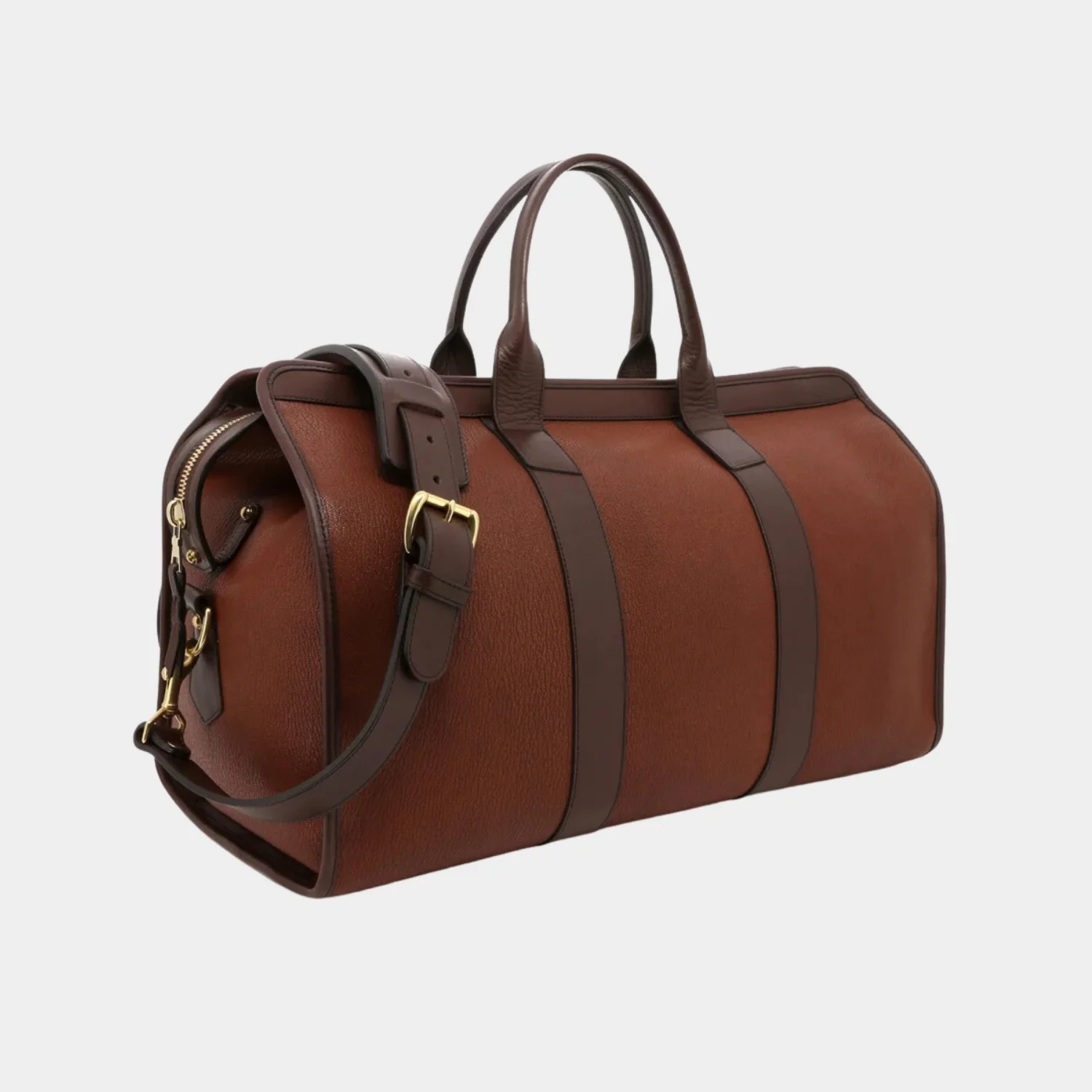 Signature Dark Brown Leather Duffle Bag Side Pose