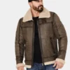 Mens Classic Bown Leather Aviator Jacket