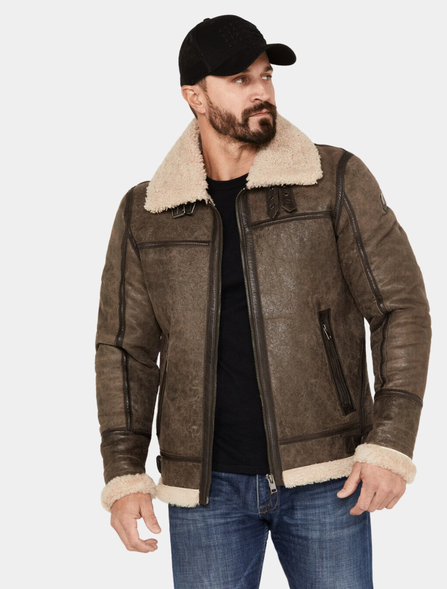 Mens Classic Bown Leather Aviator Jacket