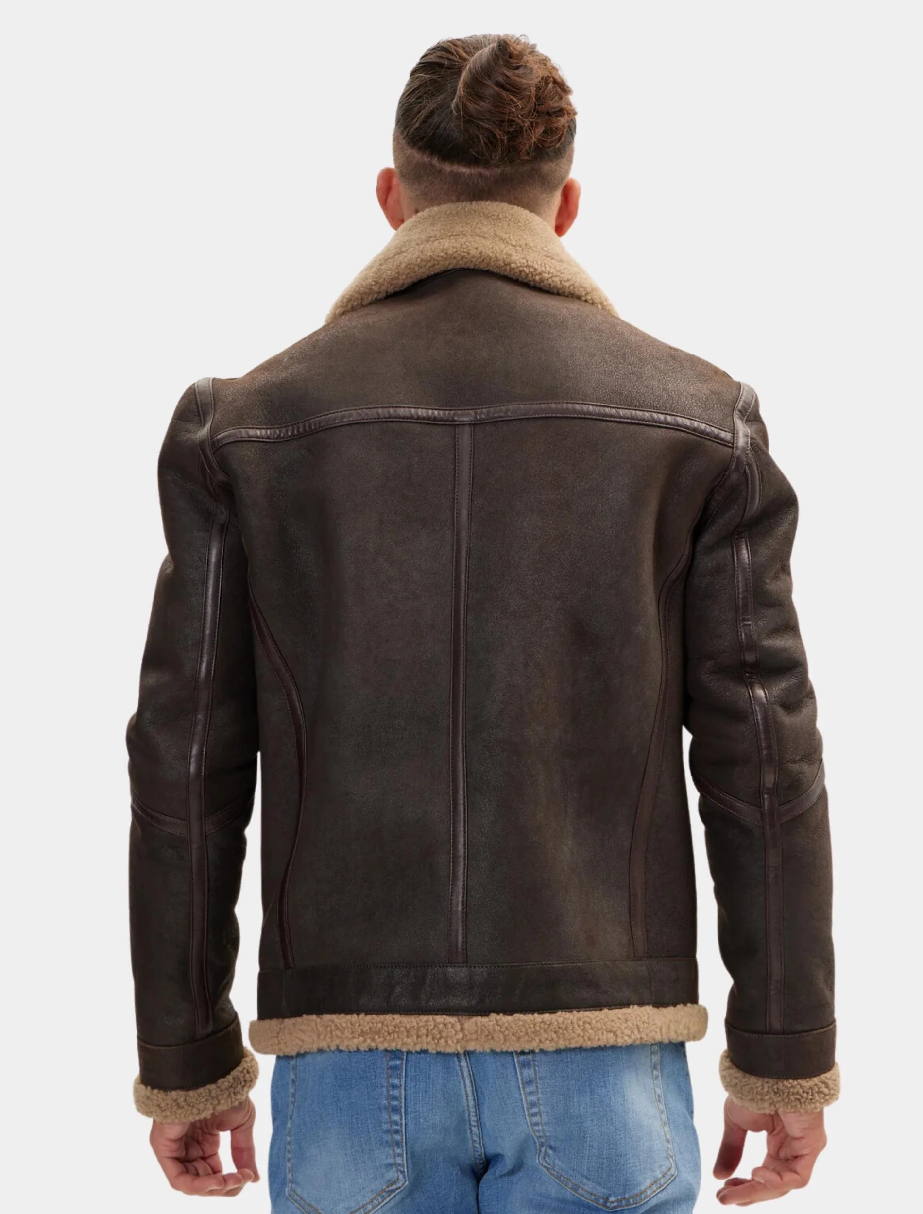 Mens Classic Dark Brown Aviator Jacket Back