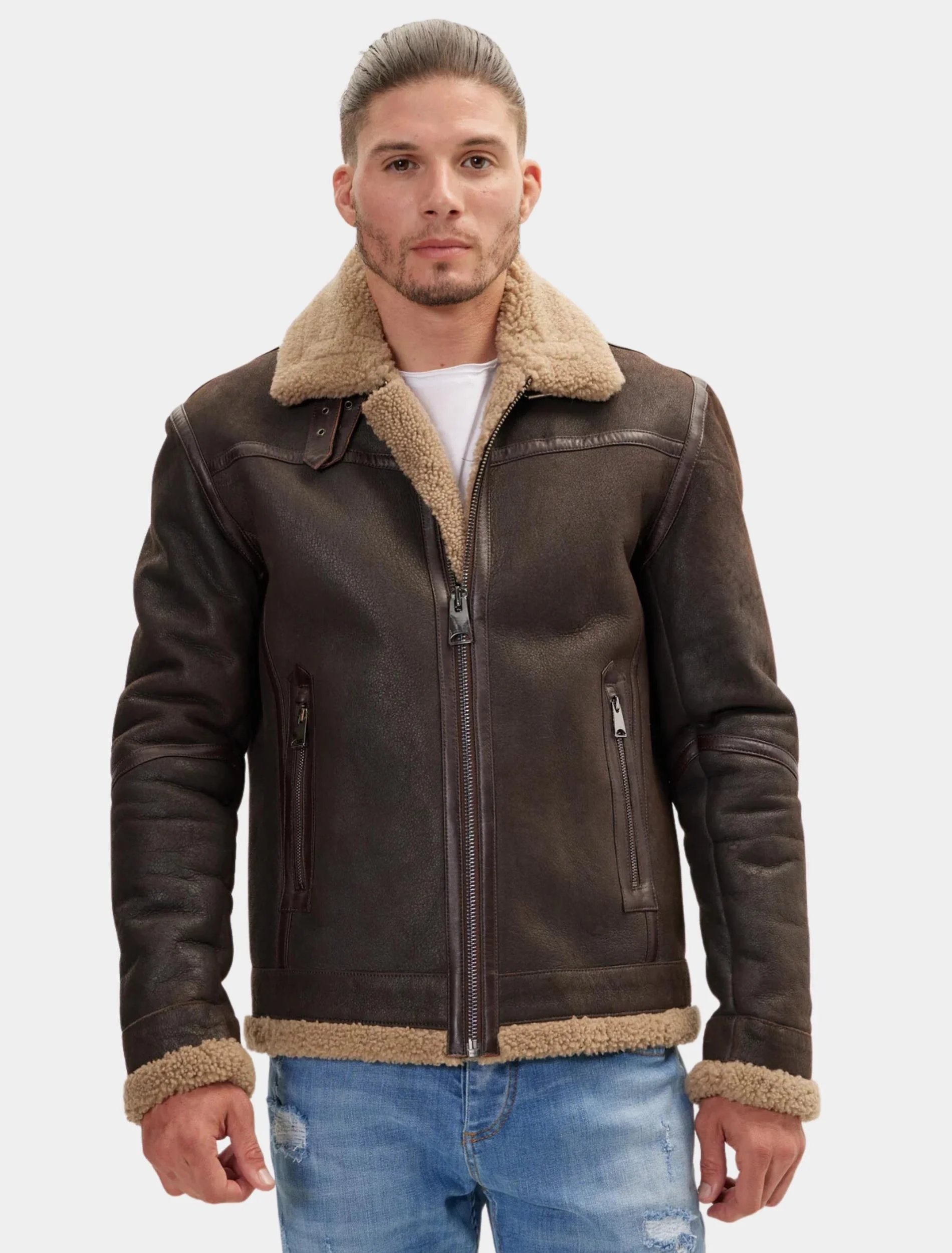 Mens Classic Dark Brown Aviator Jacket