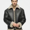 Shop Mens Classy Black Leather Shearling Aviator Jacket