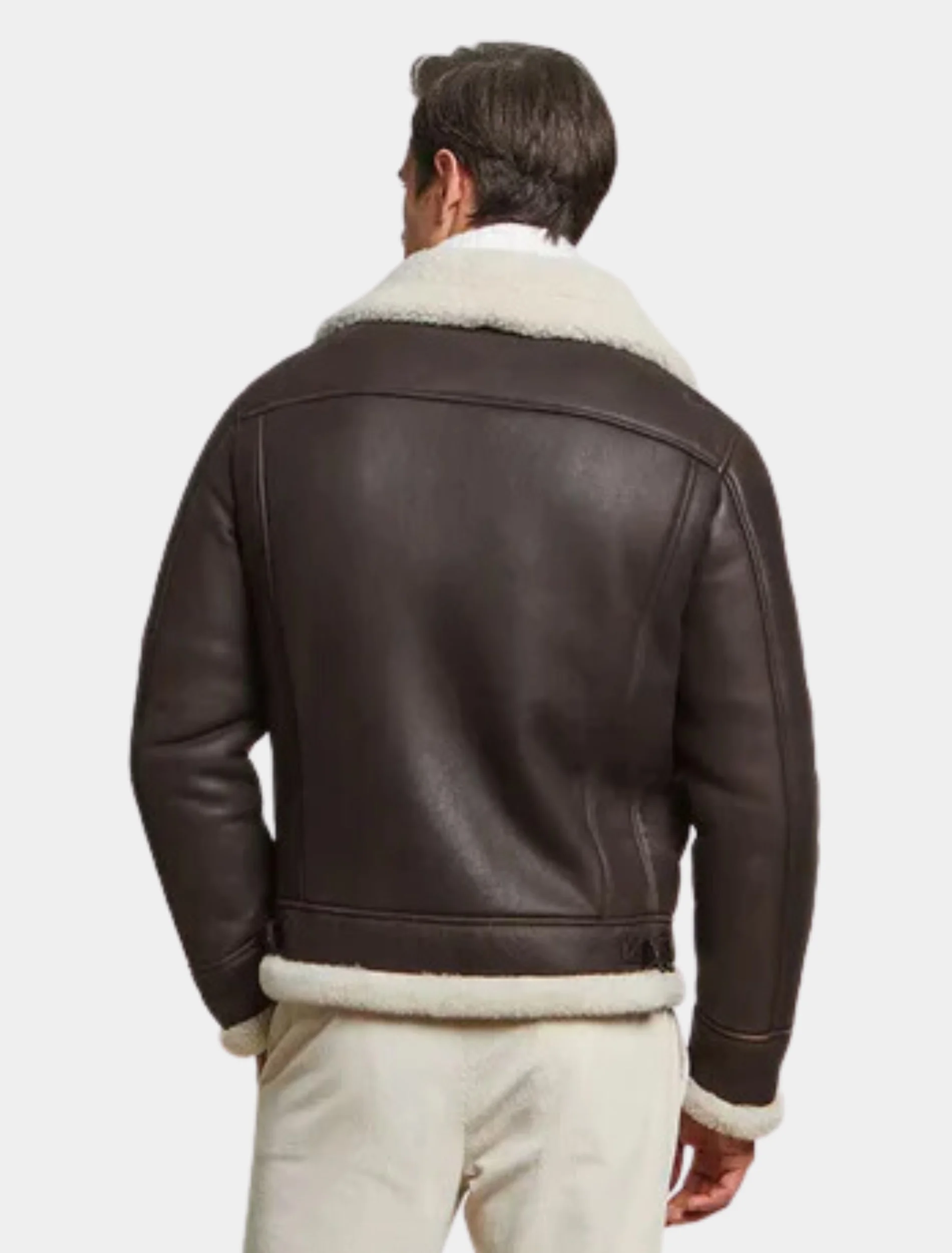 Mens Classic Dark Brown Shearling Leather Jacket Back