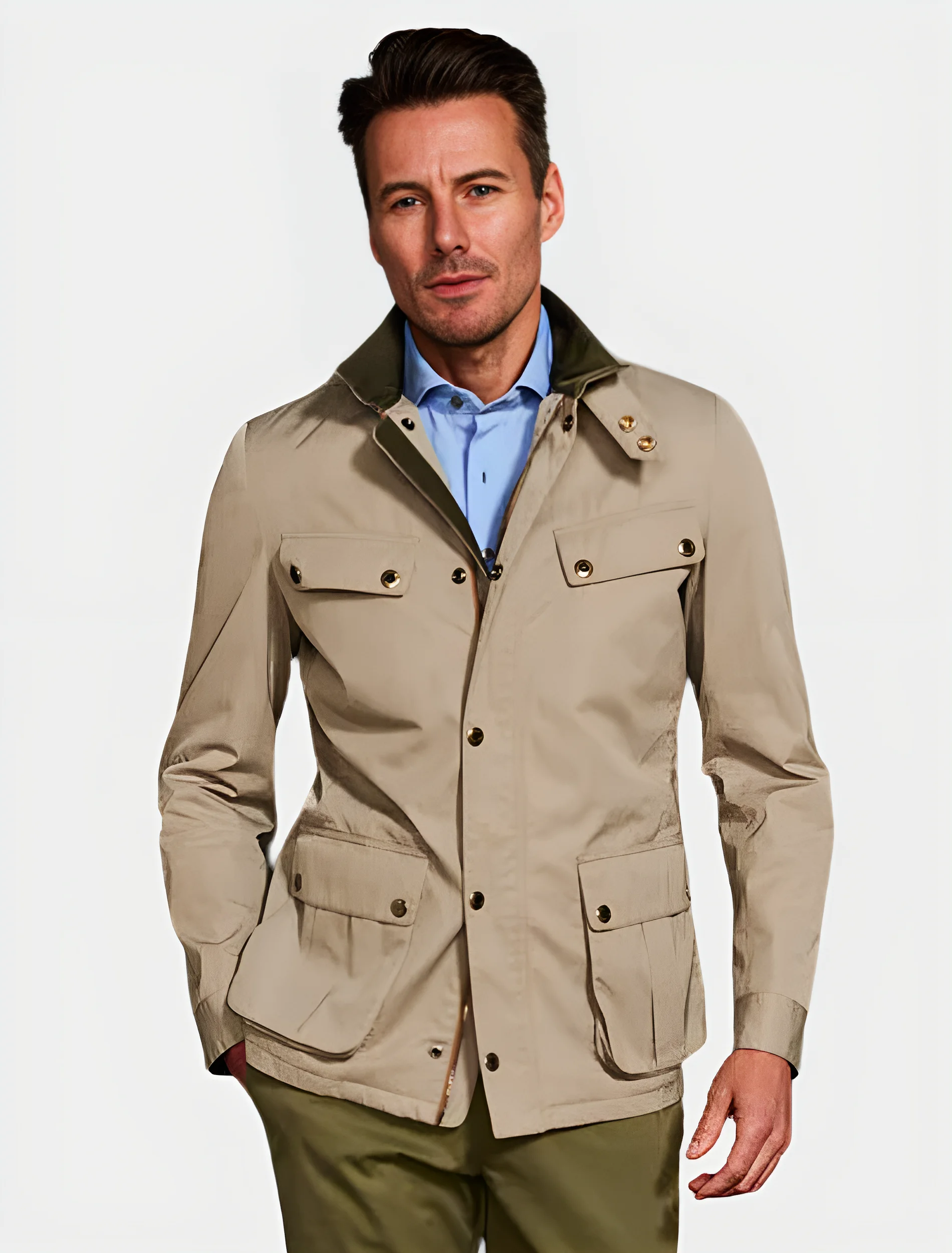 Mens Classic Khaki Cotton Safari Jacket