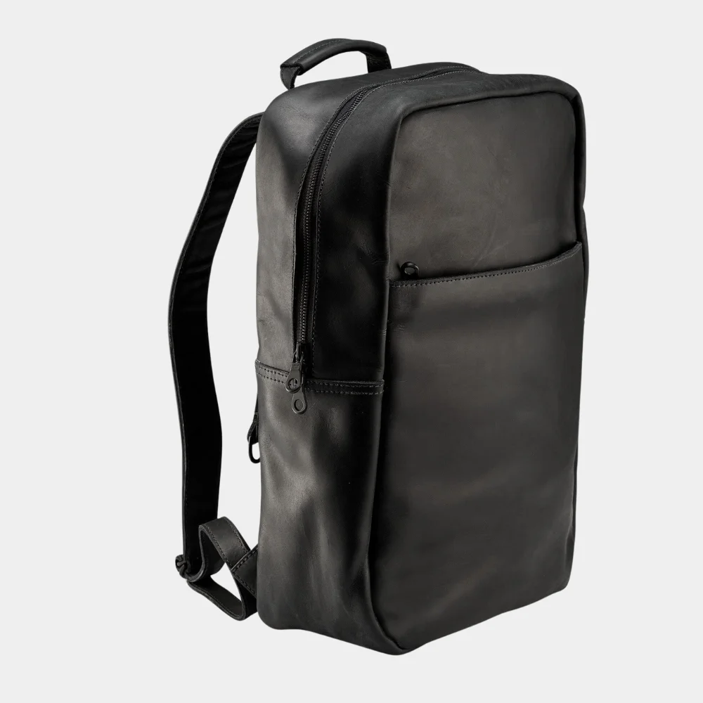 Buy Premium Black Leather Backpack Side Image