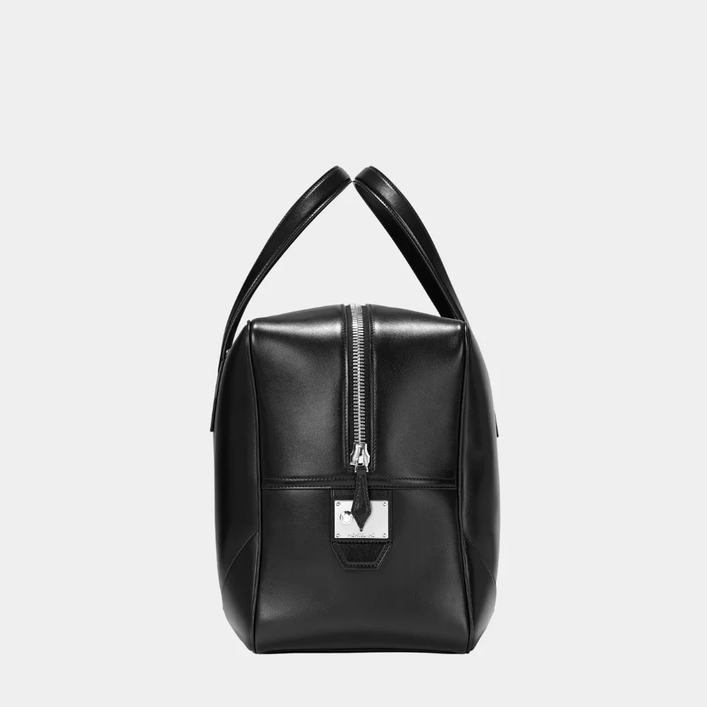 Premium Black Leather Duffle Bag Side Detail