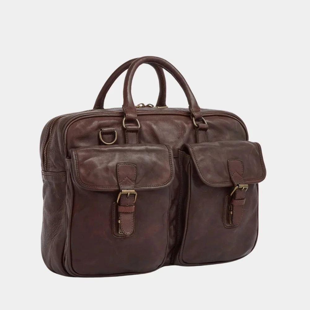 Stylish Brown Leather Large Laptop Briefcase Bag Side Pose