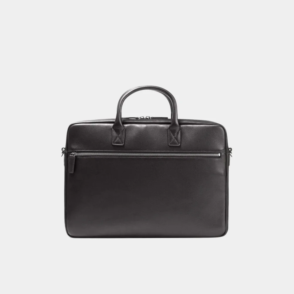 Stylish Slim Black Leather Laptop Briefcase Bag