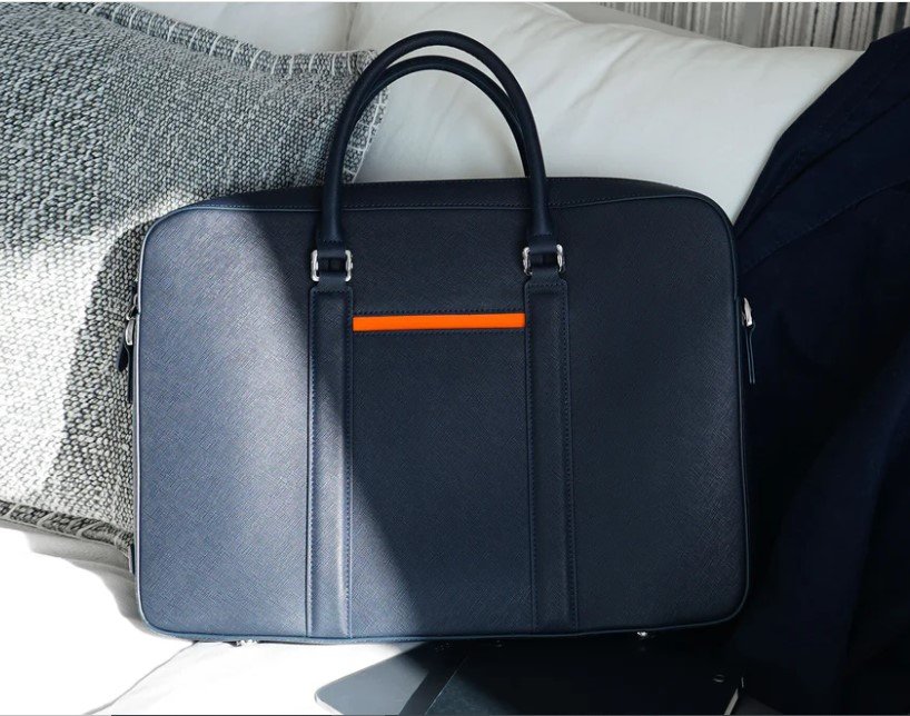 Classy Blue Leather Double-Zip Laptop Briefcase Bag Review