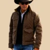 Mens Kevin Costner Yellowstone John Dutton Dark Brown Quilted Jacket