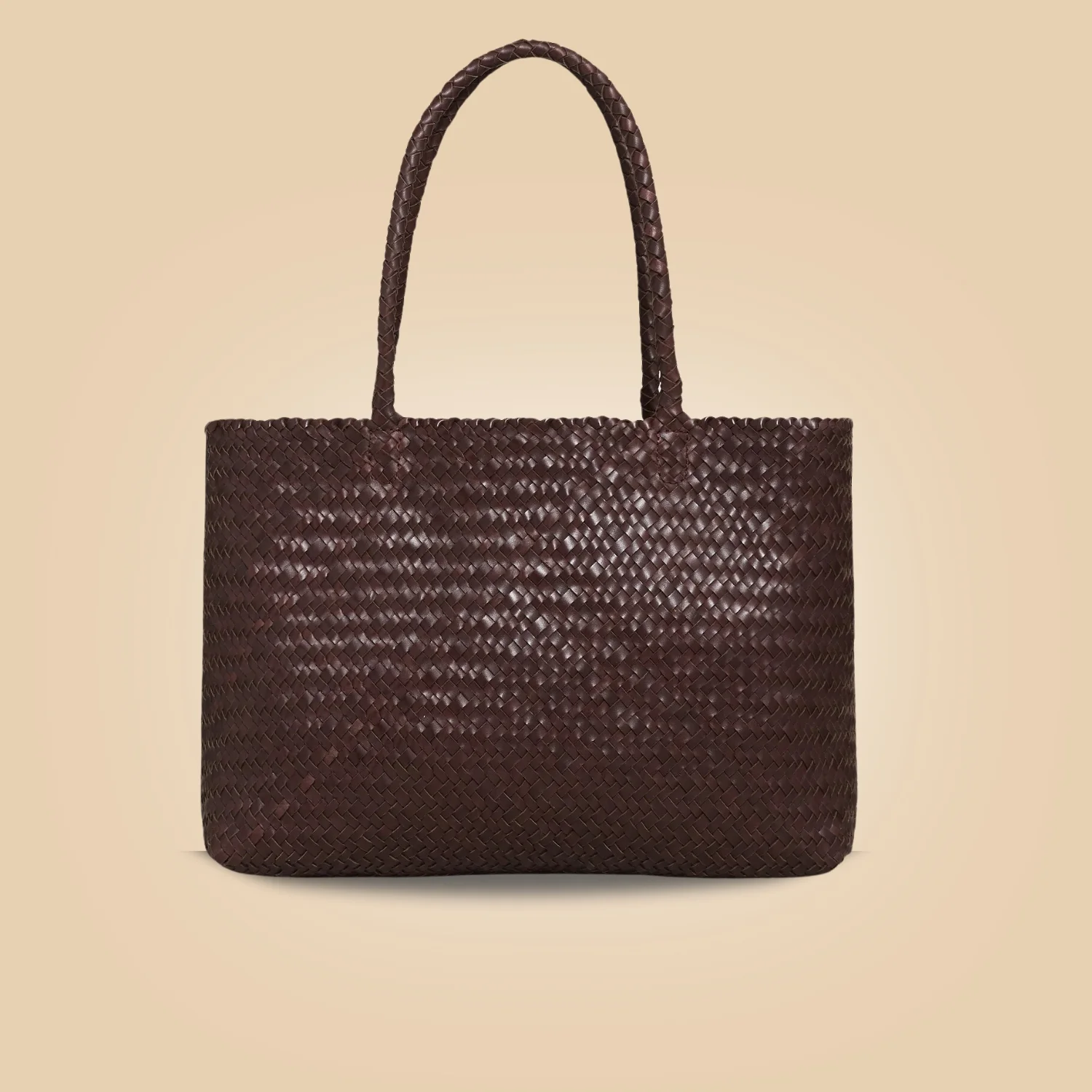 Shop Classy Dark Brown Leather Woven Tote Bag For Women