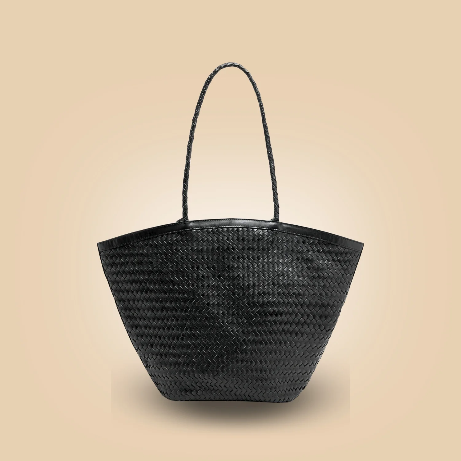 Shop Classy Handmade Black Leather Woven Tote Bag For Women