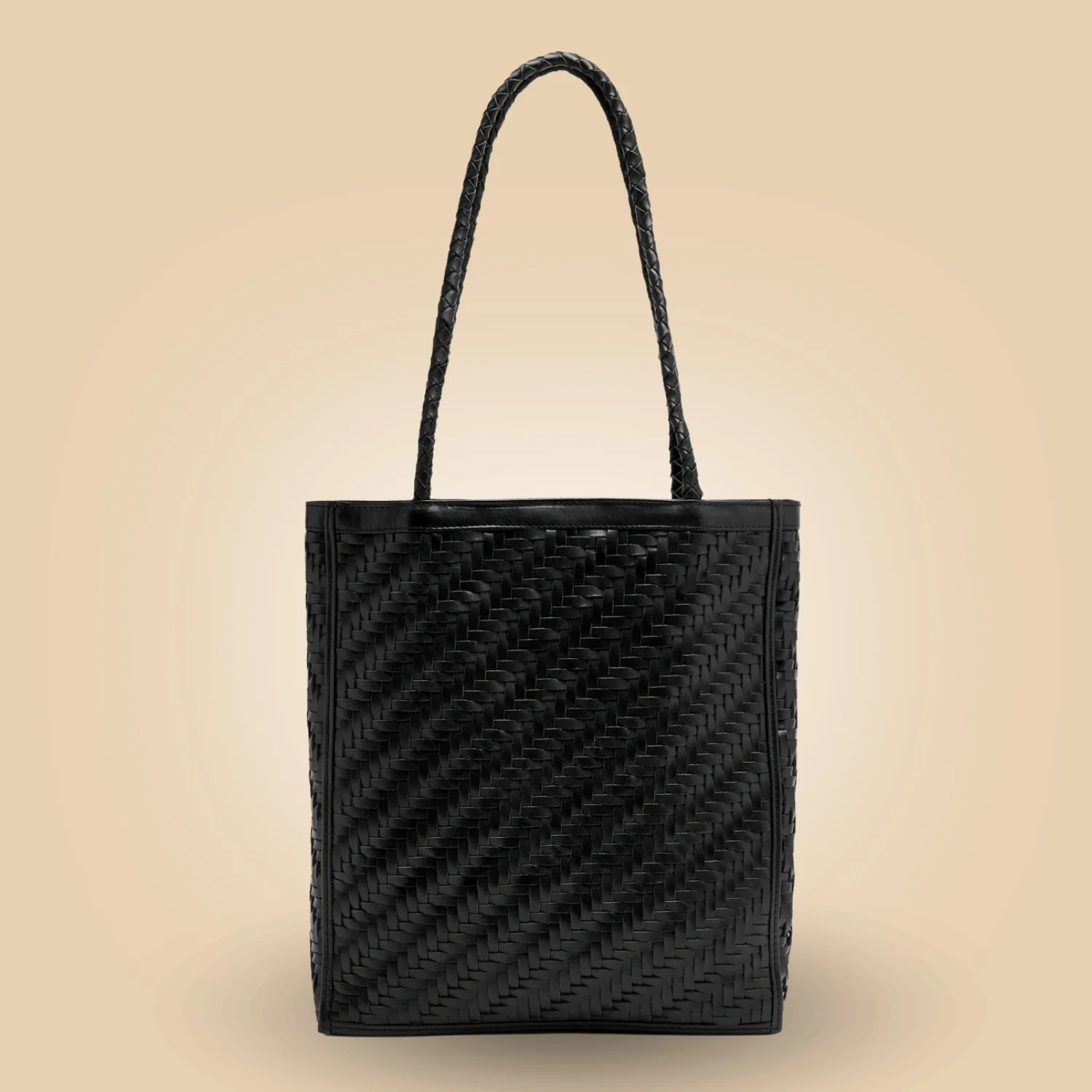 Shop Stylish Handmade Black Leather Woven Tote Handbag For Women