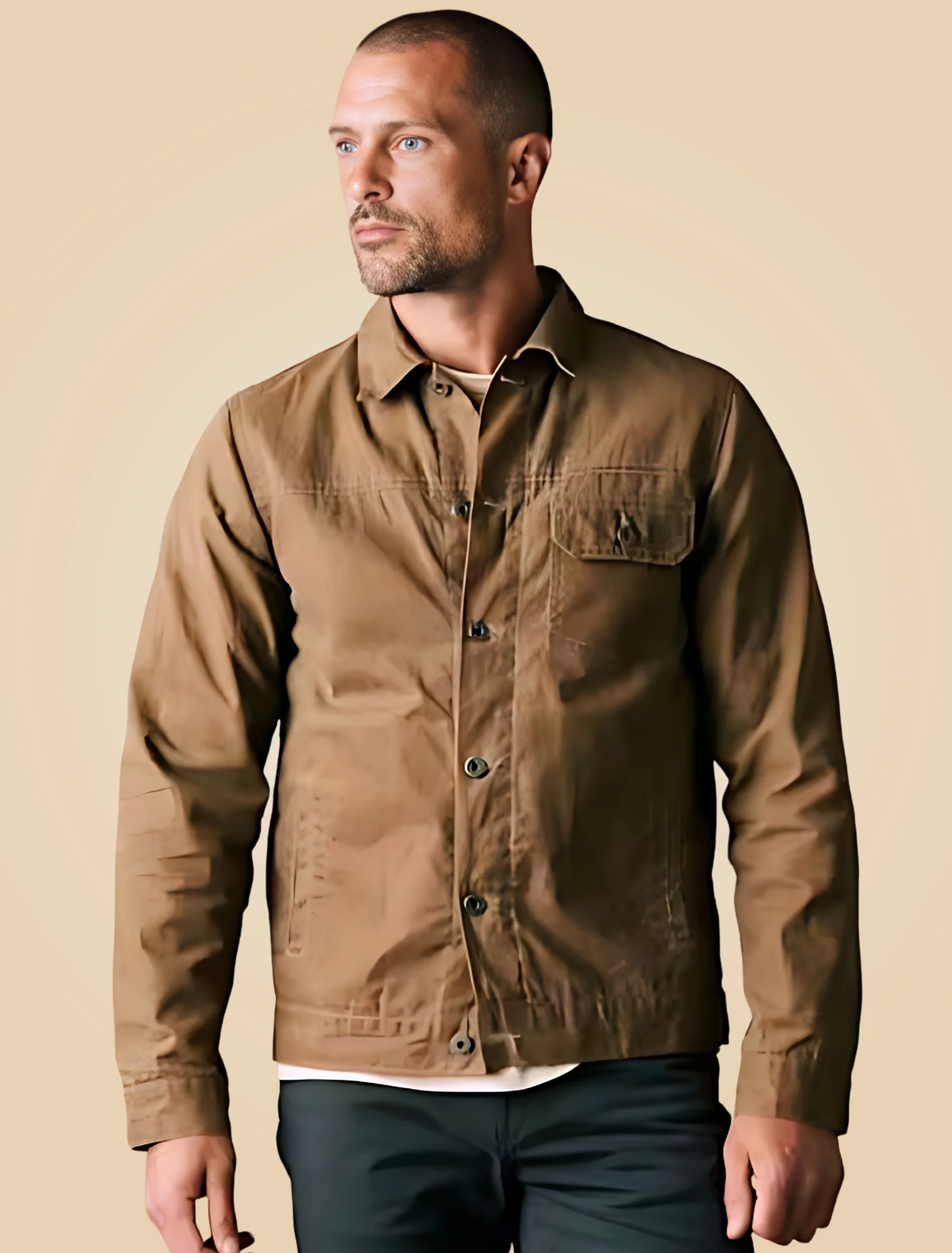 Huckberry Flannel-Lined Tan Waxed Cotton Trucker Jacket